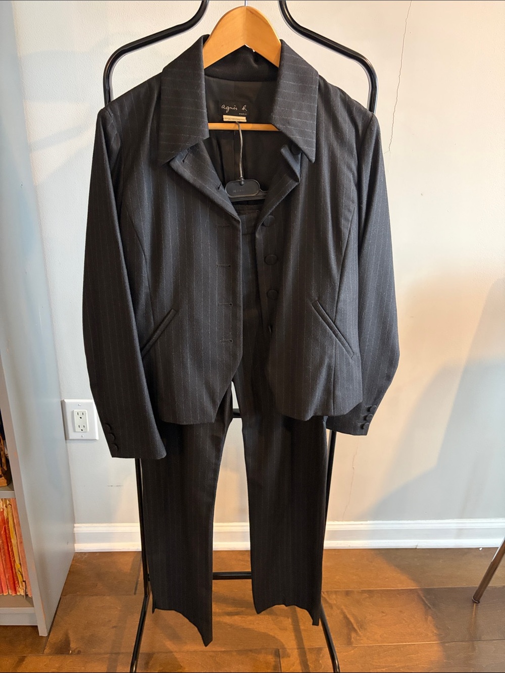 Agnes B. Women's Charcoal Pinstripe Suit - Jacket & Trousers